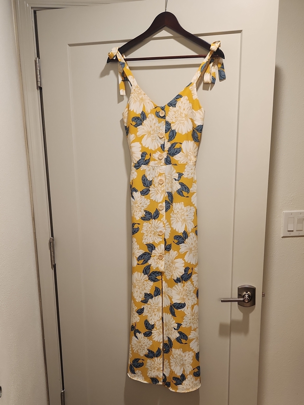 Monteau Yellow Blue Floral Smocked Maxi Dress Small